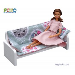Wygodna sofa 3 osobowa dla lalek z 2 poduszkami w stylu angielskim