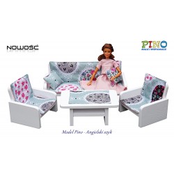 Piękny  komplet drewnianych mebelków  dla lalek - 10 elementów