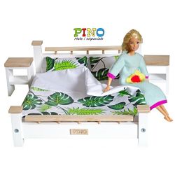 Kolekcja Liście Monstera : drewniana sypialnia podwójna dla lalek Barbie
