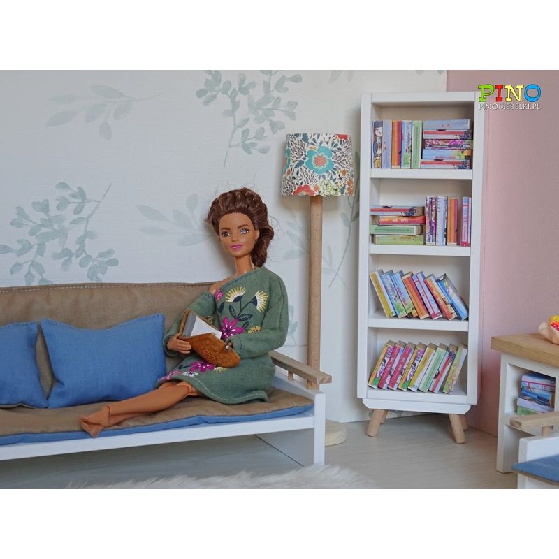 Regał drewniany na bibliotekę dla lalek - model mini.
