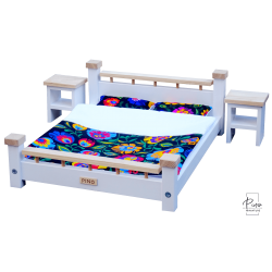 Duże podwójne łóżko dla lalek Barbie w stylu łowickim