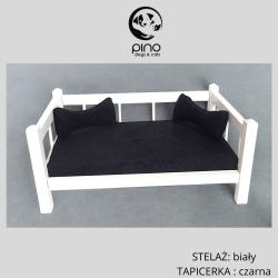 Łóżko drewniane z tapicerką czarną +poduszki - rozmiar S