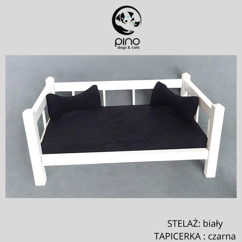 Łóżko drewniane z tapicerką czarną +poduszki - rozmiar S