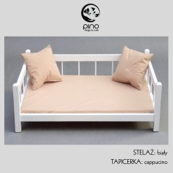 Łóżko drewniane z tapicerką cappucino +poduszki