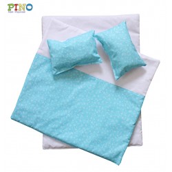 4 elementowa pościel dla lalek do łóżka Model Turkusowa łączka